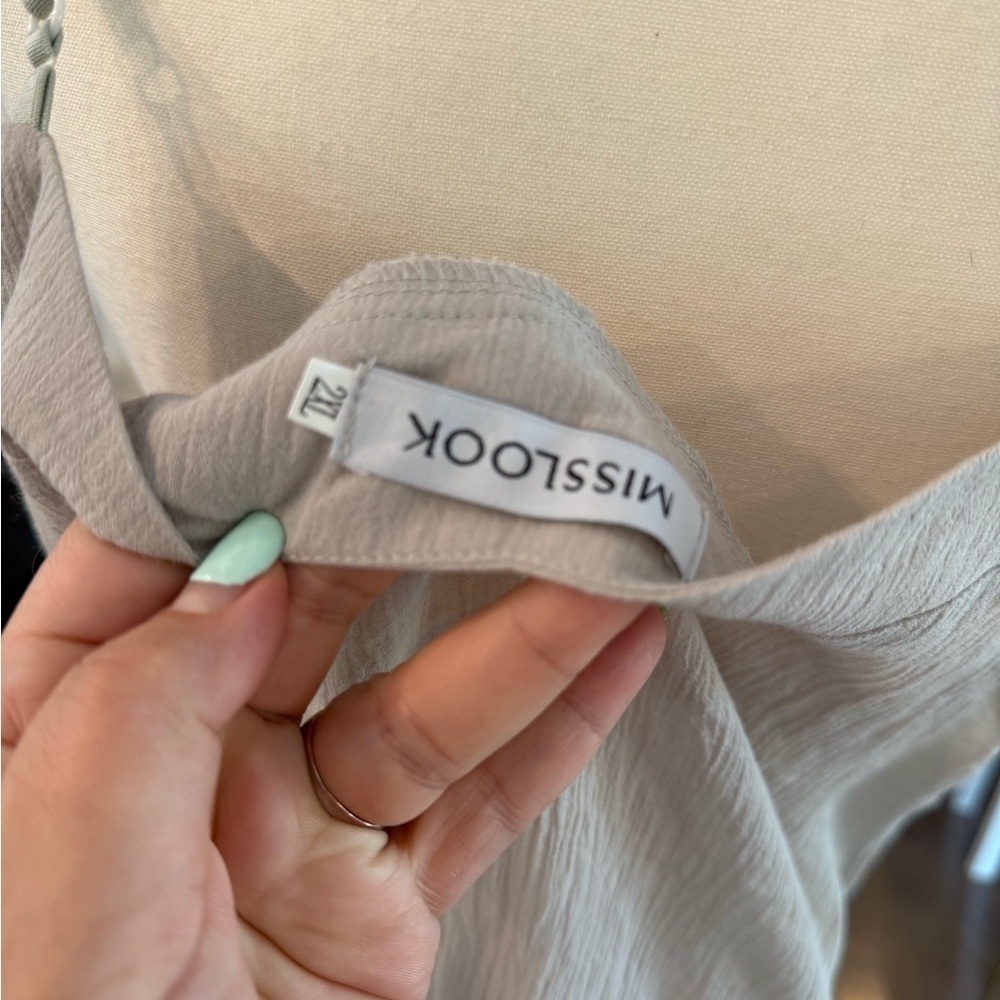 MISSLOOK Light Gray/Beige Ruffle Hem Top - Picture 6 of 6